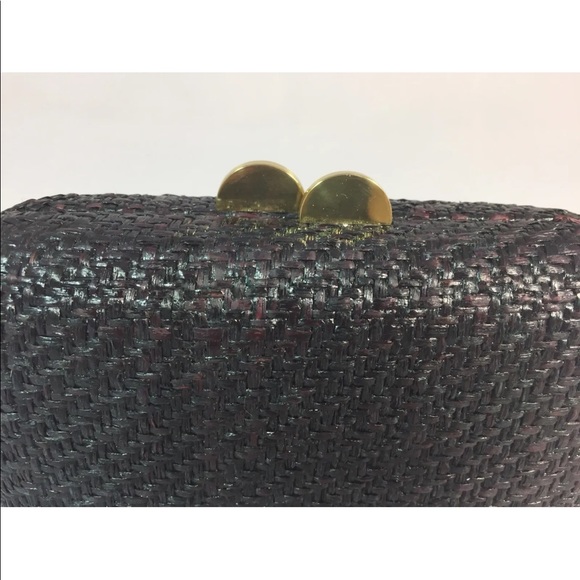 New Handmade Minaudière Clutch Black Woven Natural Fibre Tassel Gold Chain - Picture 6 of 12